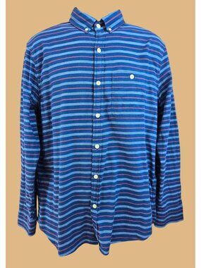 Vineyard Vines Mens Button Down Blue Striped Shirt Large Linen Blend